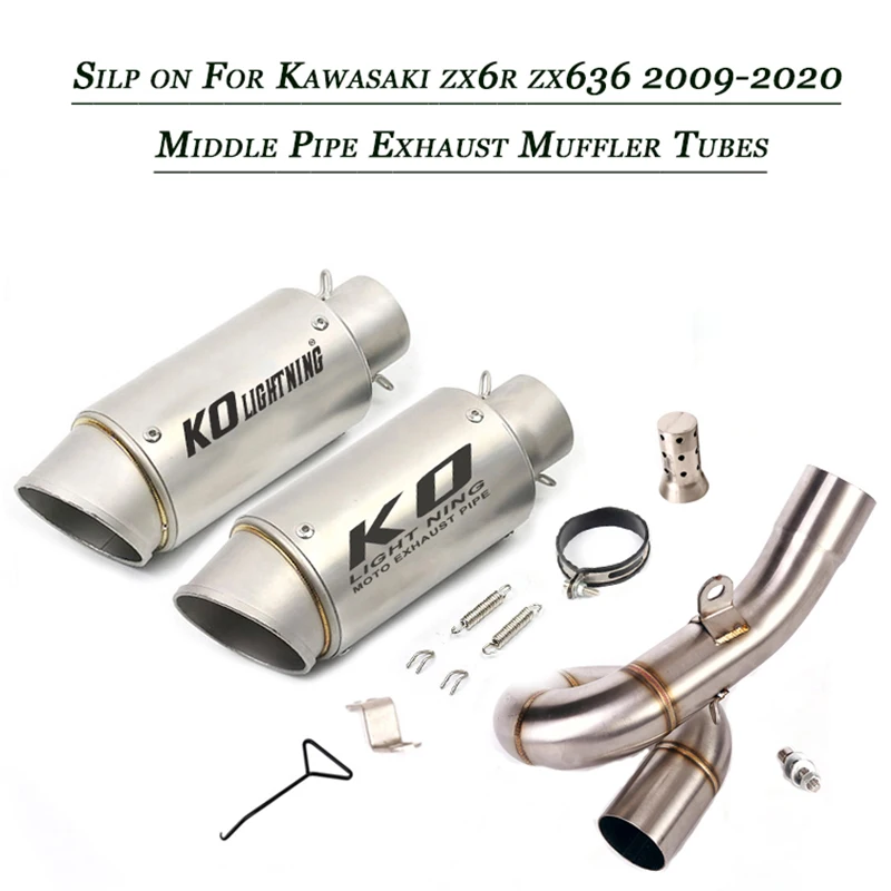 

50.8mm Motorcycle Middle Link Pipe Connect Exhaust Muffler Tubes Set System Silp on for Kawasaki ZX-6R ZX636 2009-2020