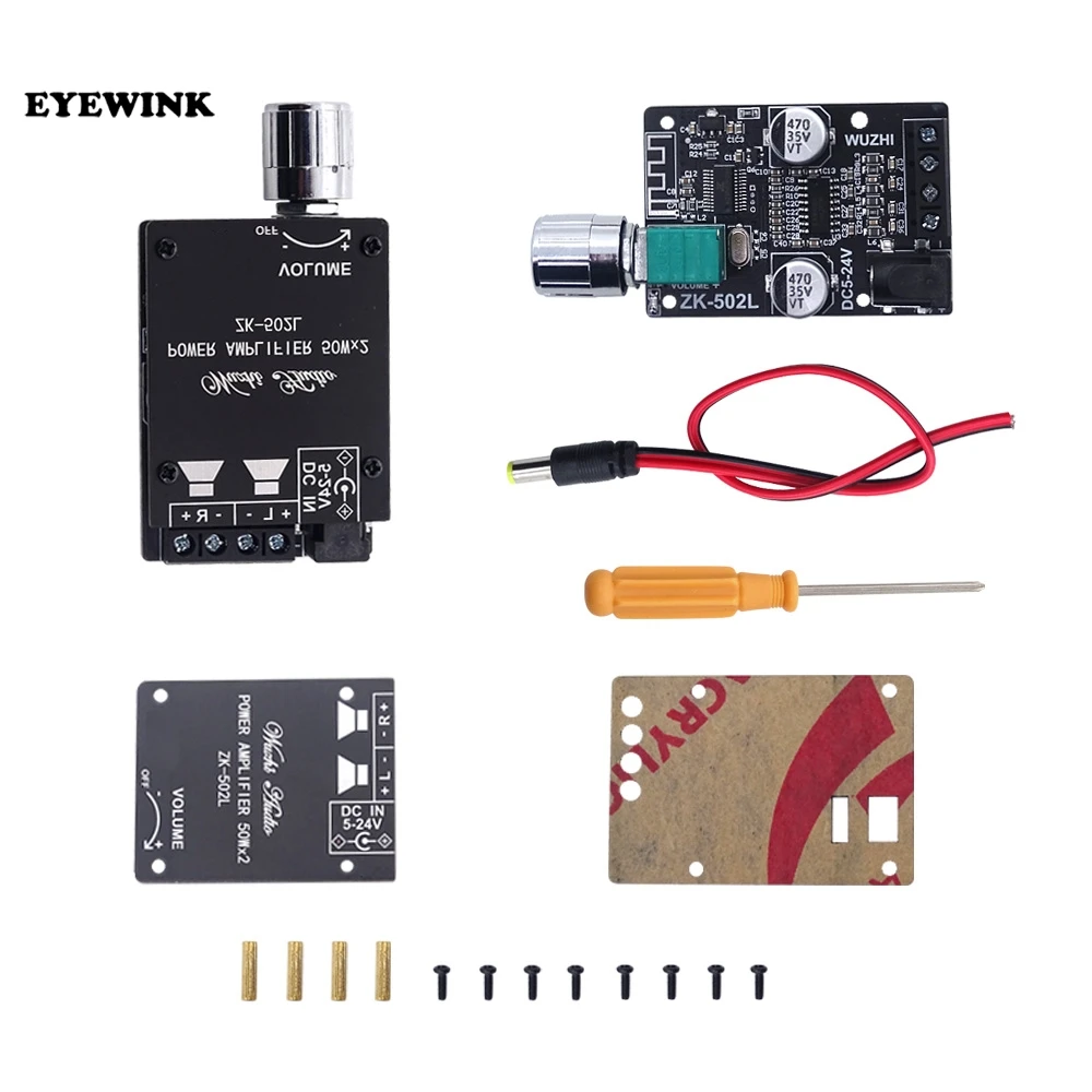 ZK-502L MINI Bluetooth 5.0 DC 5-24V Wireless Audio Digital Power amplifier Stereo board 50Wx2 Bluetooth Amp Amplificador