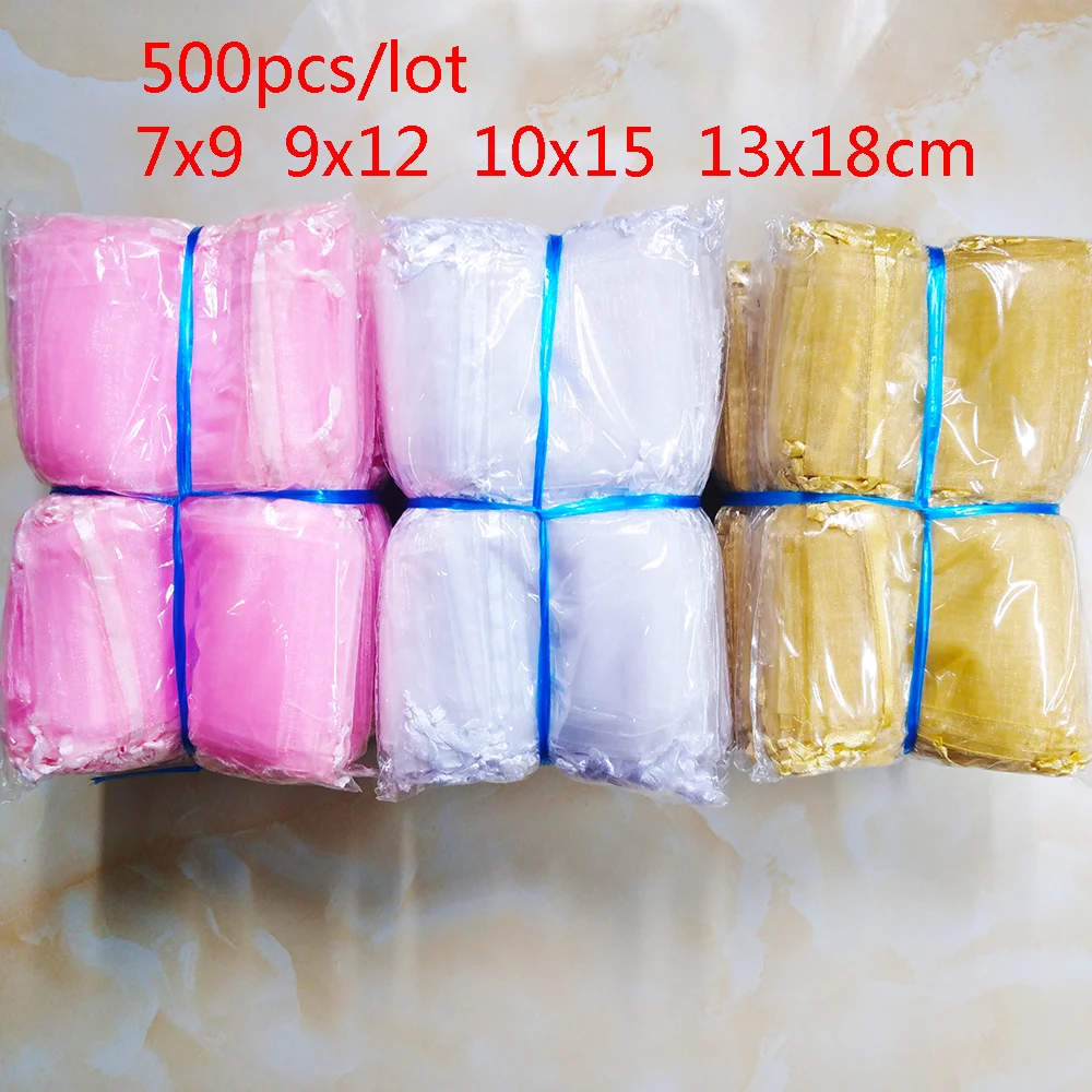 500pcs/lot Wholesale Organza Bags 7x9 9x12 10x15 13x18cm wedding packaging gift bag Party decoration jewelry bag organza pouches