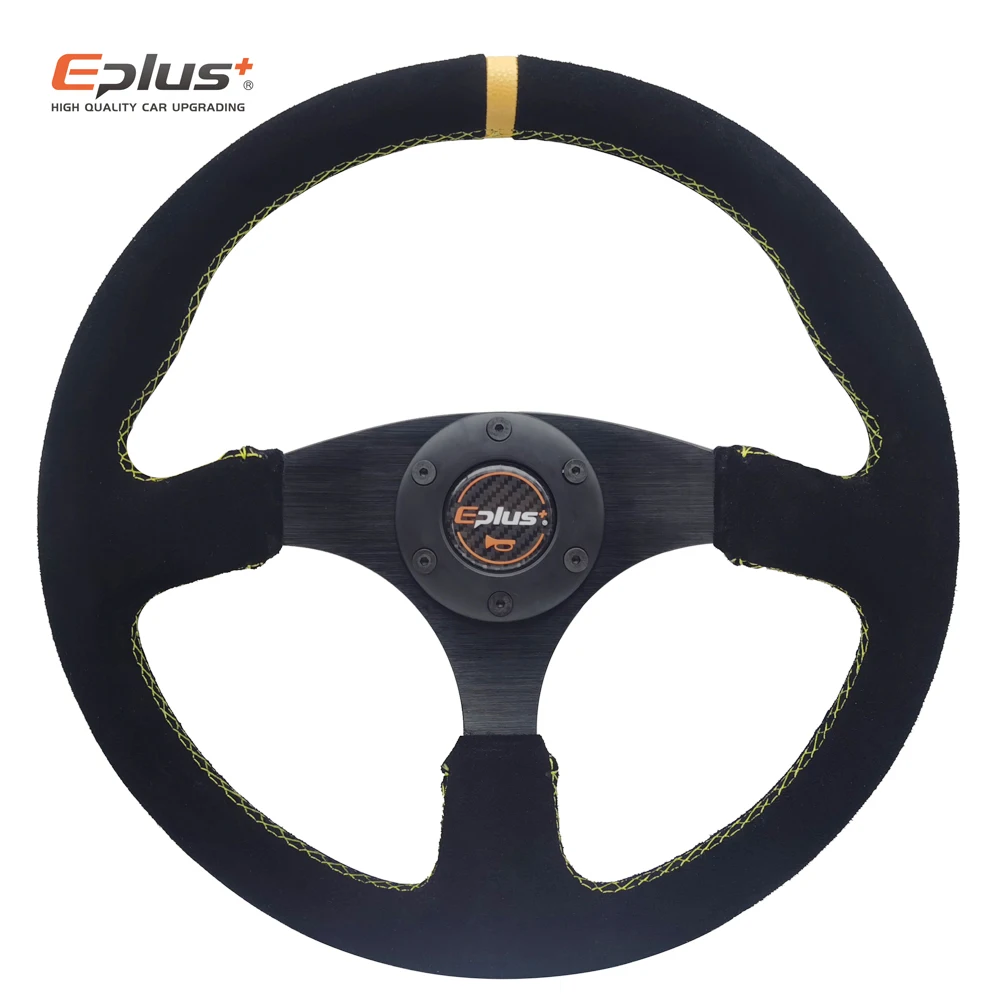 EPLUS Car-Styling Sport Steering Wheel Alcanta PVC Universal 14 Inches350MM Aluminum Retrofit Modified Red YELLOW