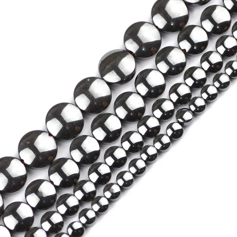 Convex Arch COINS Black Hematite 4/6/8/10MM Natural Stone Spacer Flat Round Loose Beads For Jewelry Making Bracelet Necklace DIY