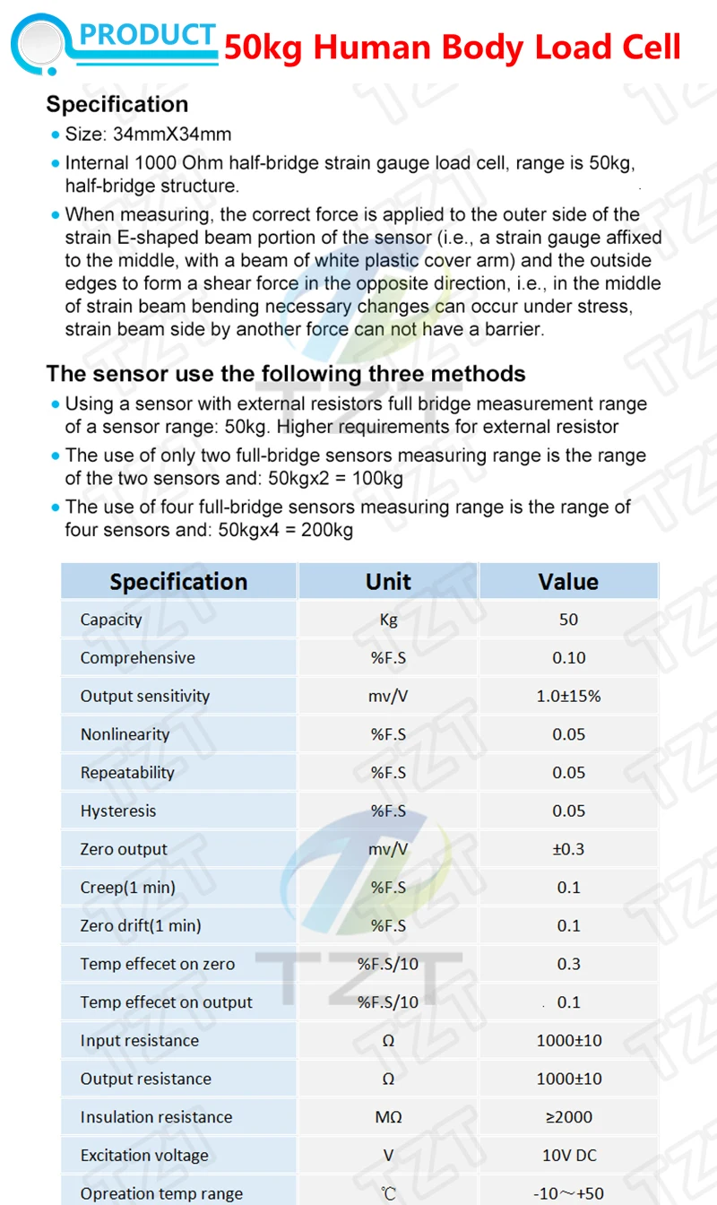 TZT HX711 AD Gewichtsmodul 1 kg 2 kg 3 kg 5 kg 10 kg 100 g Wägezellenmodul Wägedrucksensor Messwerkzeuge – Detail 1