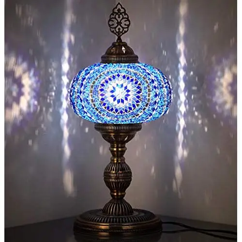 

LaModaHome 2021 Handmade XL English Moroccan Mosaic Bohemian Boho Colorful Table Desk Bedside Lamp Lampshade Light Lighting, 23"