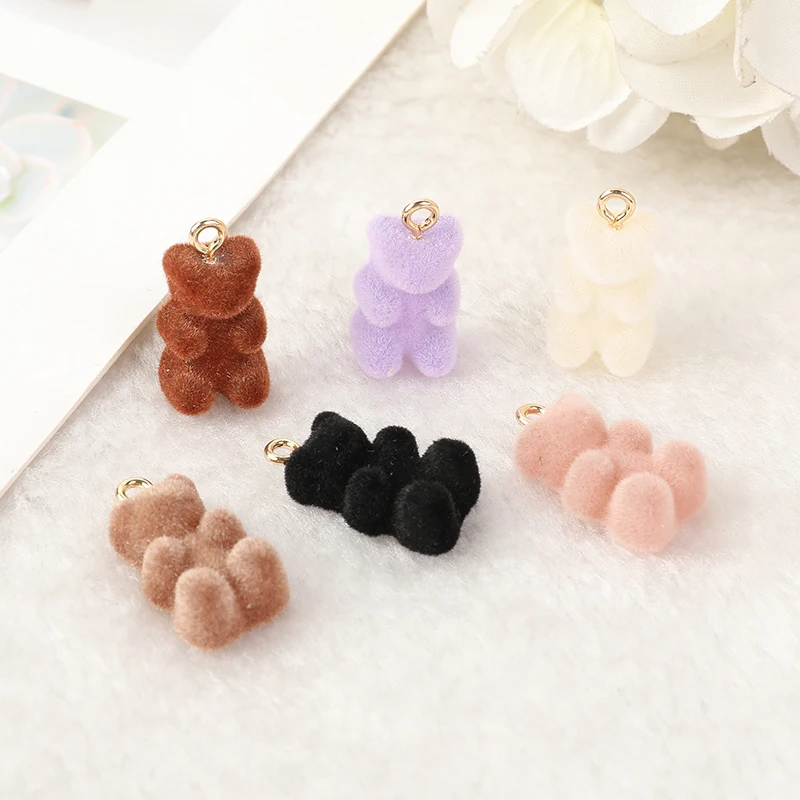 10Pcs Velvet Gummy Bear Charms Flatback Resin Pendant Jewlery Findings For Earring Necklace Diy Making