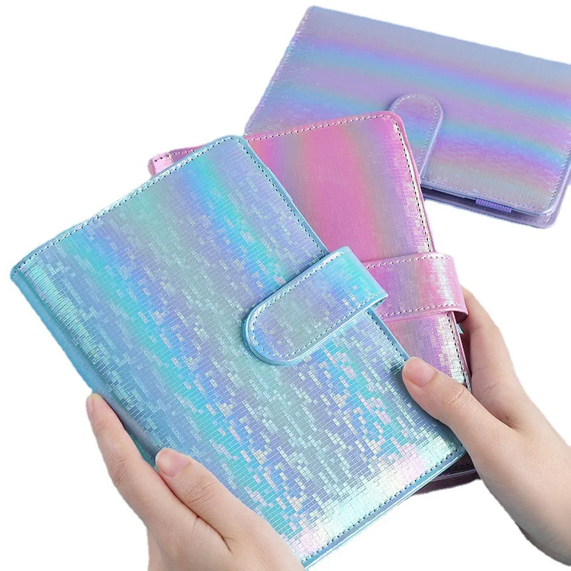 A6 Laser Glitter Binder Organizador Color PU Leather Binder Notebook Cover Diary Agenda Planner Paper Cover School Stationery