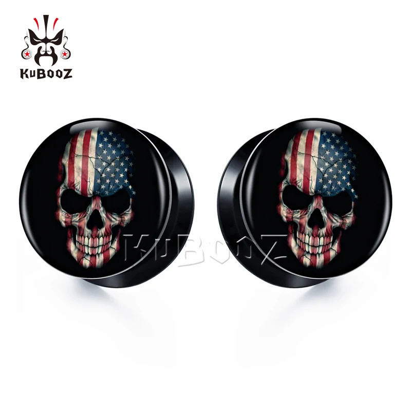 KUBOOZ New Arrival Character National Flag Skull Ear Screw Tunnels Gauges Body Jewelry Piercing Earring Plugs Stretchers 2PCS