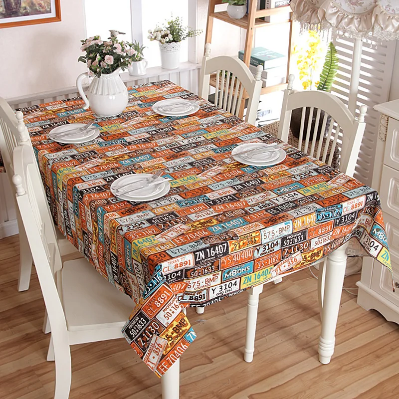 Cotton Thick Table Cover Retro American License Plate Printed Tablecloth Rectangular Dining Coffee Table Cloth Home Kitchen Mesa