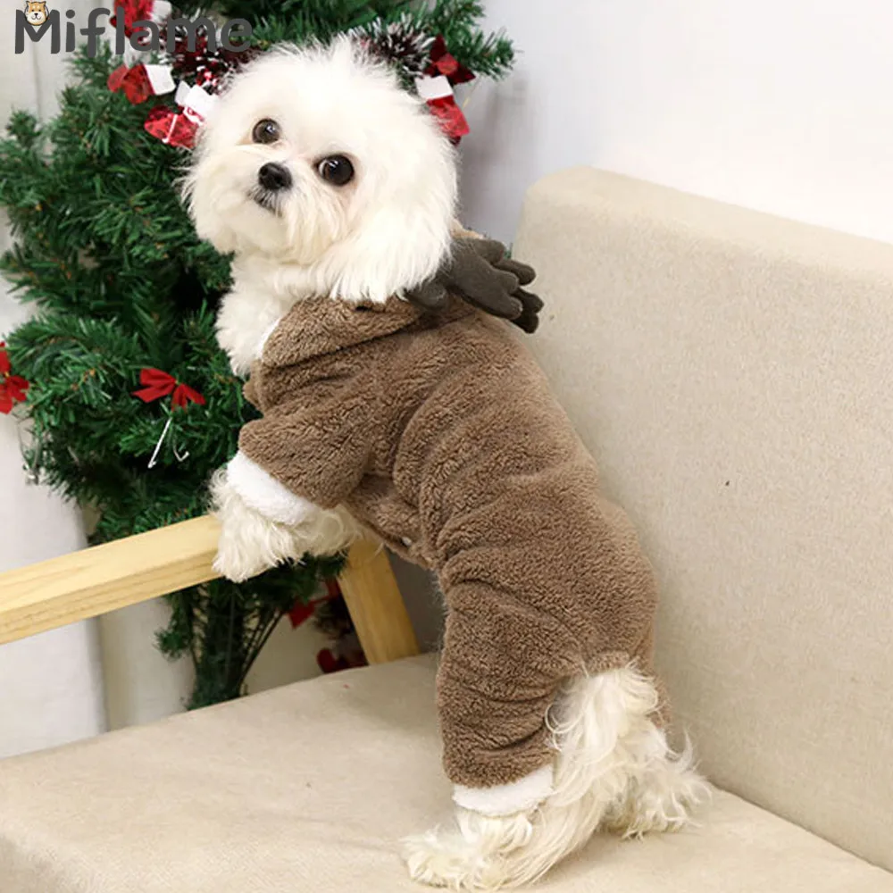 Miflame Christmas Small Dogs Clothes Fleece Puppy Sweater Party Dog Hoodies Pomeranian Spitz Winter Warm Pets Dogs Cats Clothing