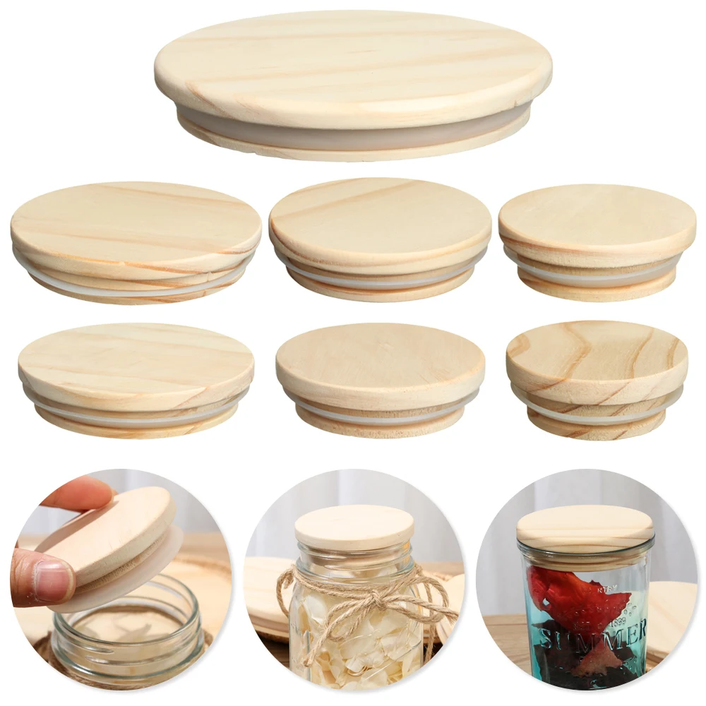 Wood Mason Jar Lid Reusable Canning Caps Various Sizes Bottle Sealing Caps Wide Mouth Cover Wood Lids Kitchen Organization