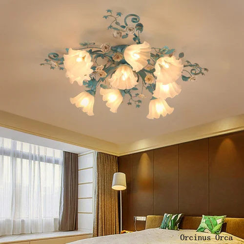 Korean Pastoral Simple Flower and Grass ceiling lamp Restaurant Cafe Bedroom Mediterranean Romantic Colored Rose ceiling lamp