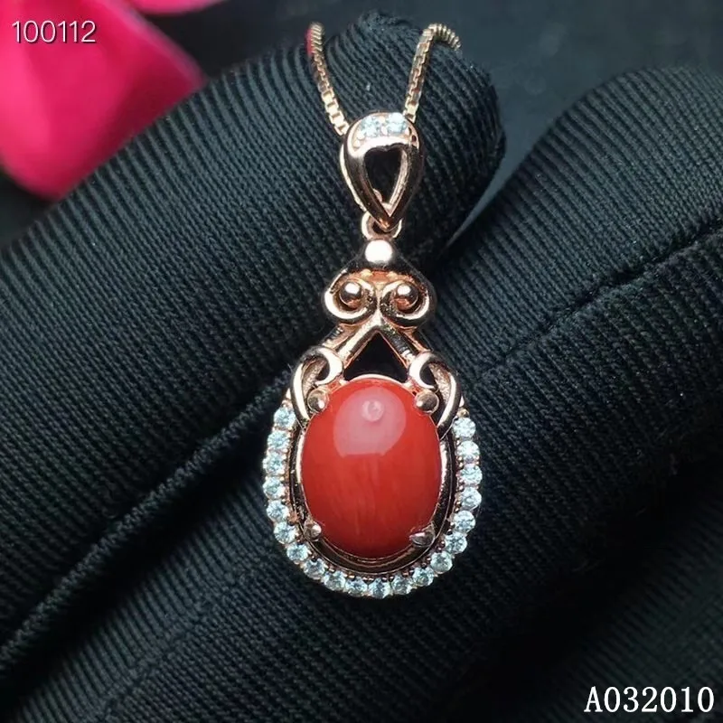 

KJJEAXCMY fine jewelry 925 Sterling Silver inlaid natural red coral classic girl new Pendant Necklace support test