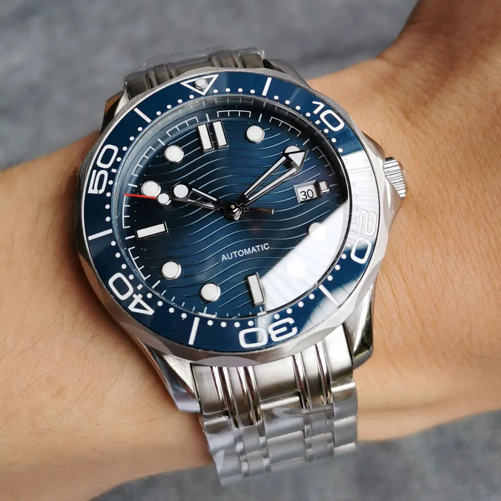 41mm blue sapphire glass see through back ceramic bezel NH35 Automatic Movement Mens Watch