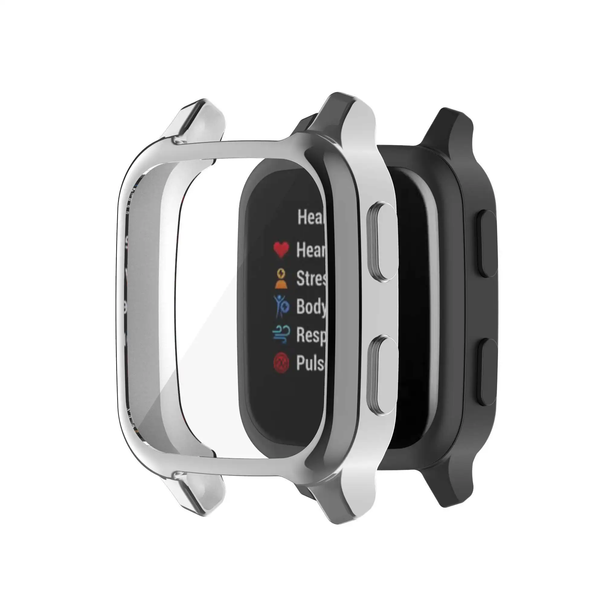 Garmin Venu SQ /venu sq2/ venu sq 뮤직 스마트 스크린 프로텍터 액세서리 용 전체 보호 케이스 커버 쉘, 도금 소프트 TPU