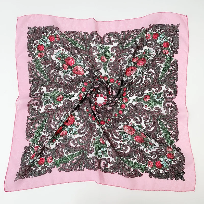 Ethnic Style Women Square Scarf Russian National Shawl Hijab Head Scarves Ladies Retro Floral Print Bandana Foulard Handkerchief