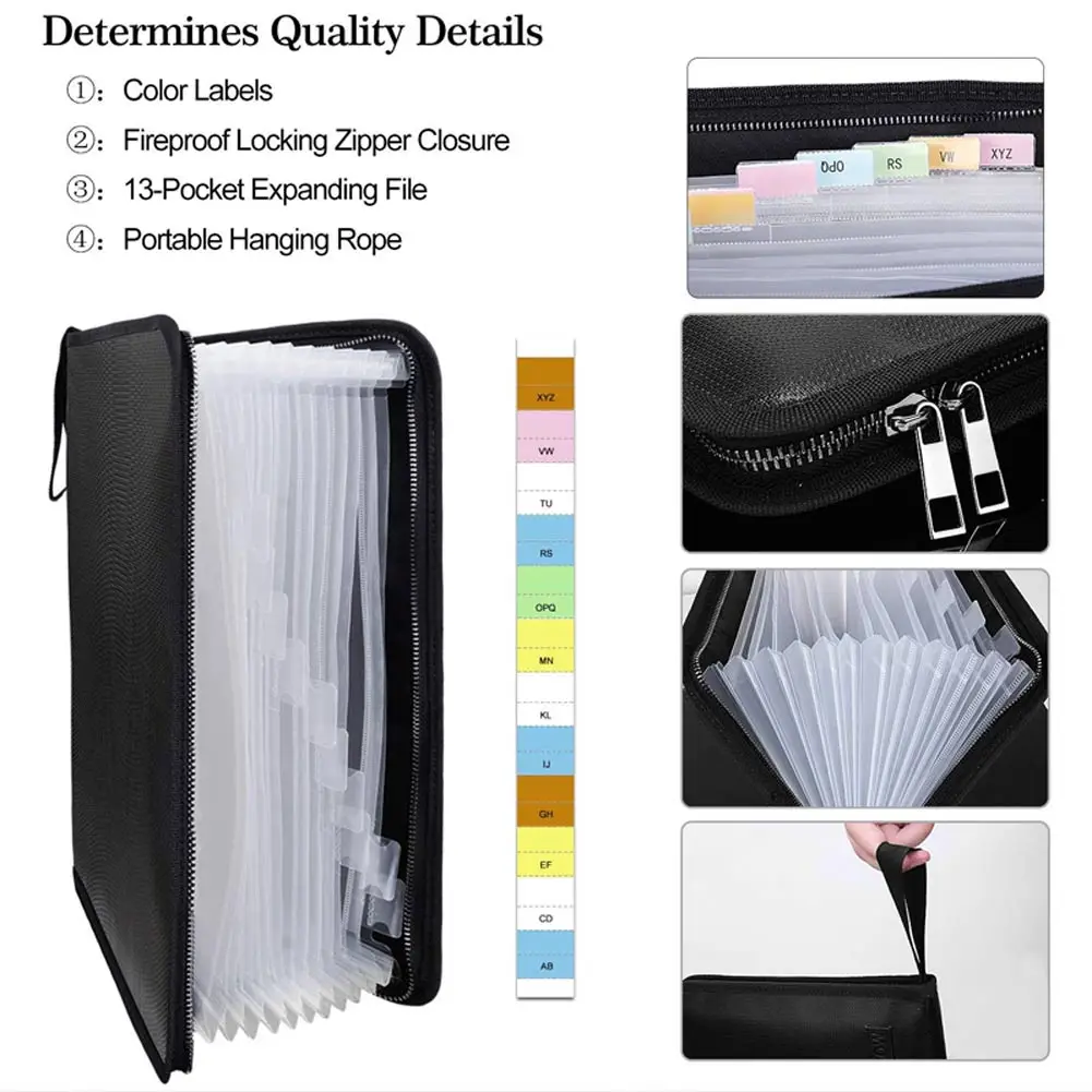 Brandwerende Waterdichte Map Geld Document Zak Met 12 Zakken Rits Sluiting Pouch EM88