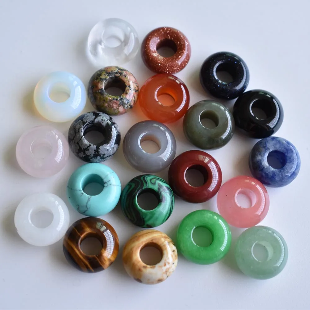 2020 Modische, hochwertige Natursteinperlen in runder Form mit großem Loch für Armbandanhänger, 50 Stück/Los, Großhandel, kostenloser Versand – Detail 1