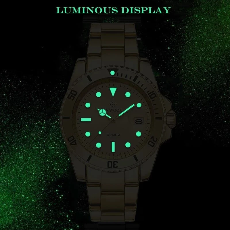 Zegarek męski WWOOR, luksusowy, modny, świecący w ciemności, wodoodporny, z datownikiem, sportowy, ze stali nierdzewnej, kwarcowy, Relogio Masculino