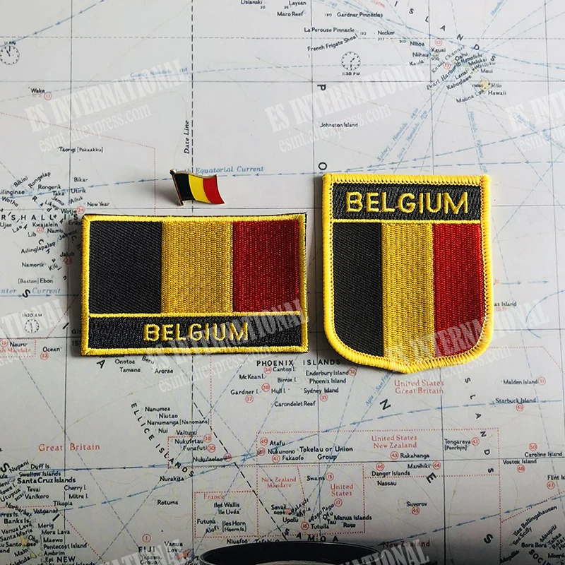 BELGIUM National Flag Embroidery Patches Badge Shield Square Shape Pin  One Set  On The Cloth Armband   Backpack  Decoration