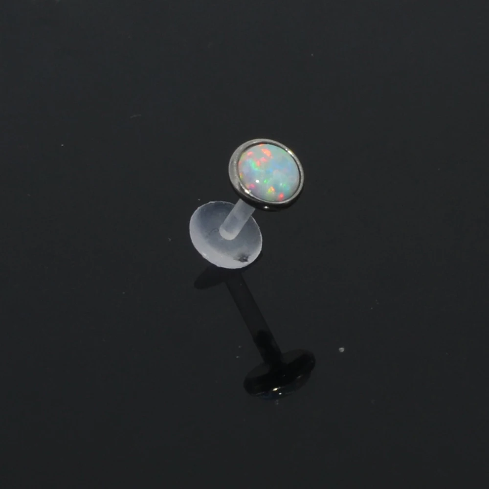 2Pcs Flexible Bioplastic Opal Push in Lip Labret Ring Monroe Ear Tragus Cartilage Helix Stud  Piercing Jewelry