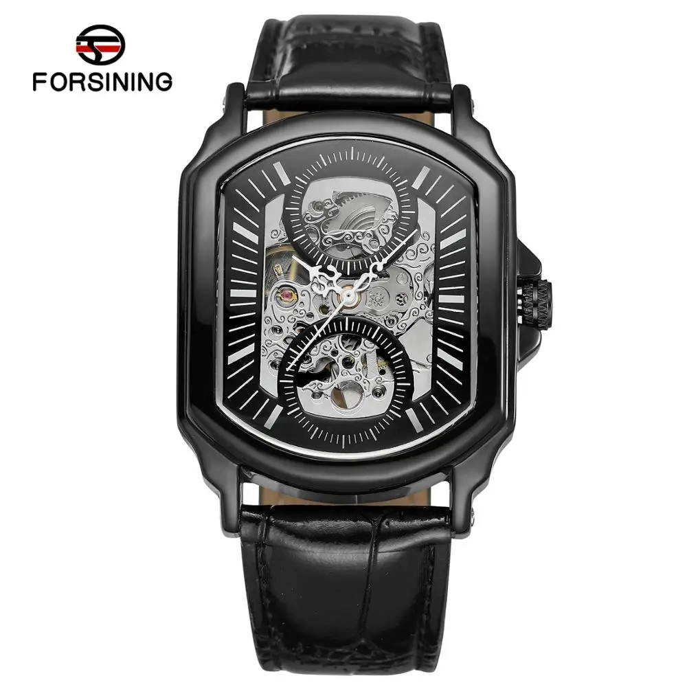 

FORSINING Fashion casual men's watch black irregular alloy case watch automatic mechanical wrist watches