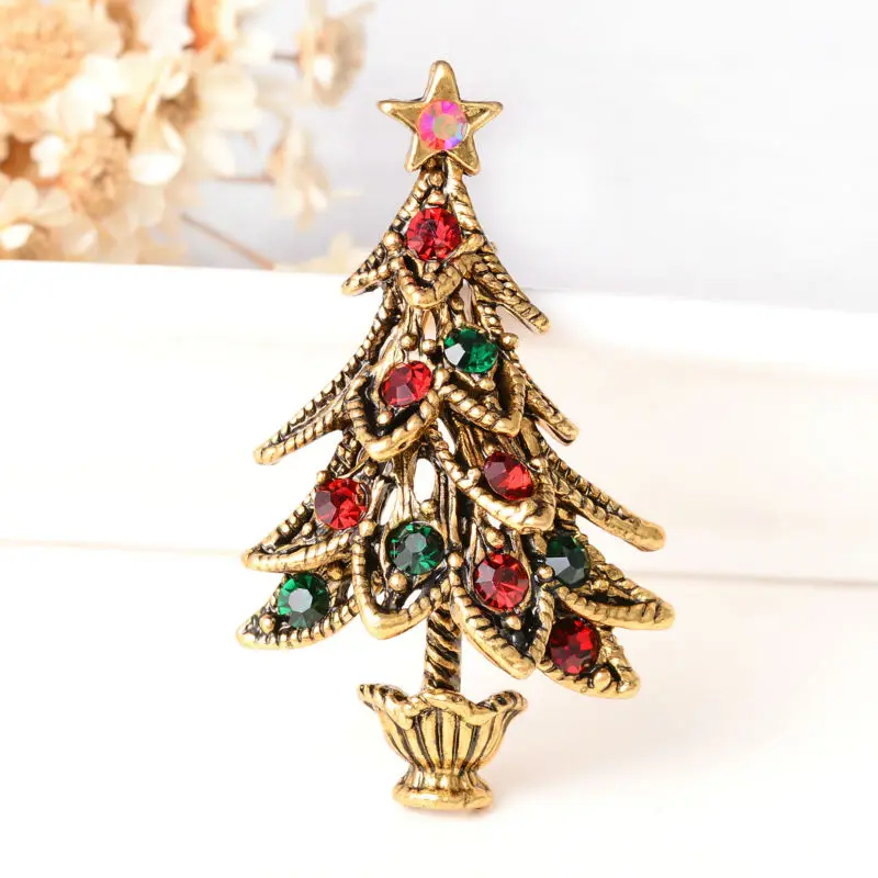 Vintage Christmas Brooch Bowknot Hijab Pins Bell Pins Deer Tree Gold Color Brooches Pin Christmas Gifts for Women Jewelry Brosh