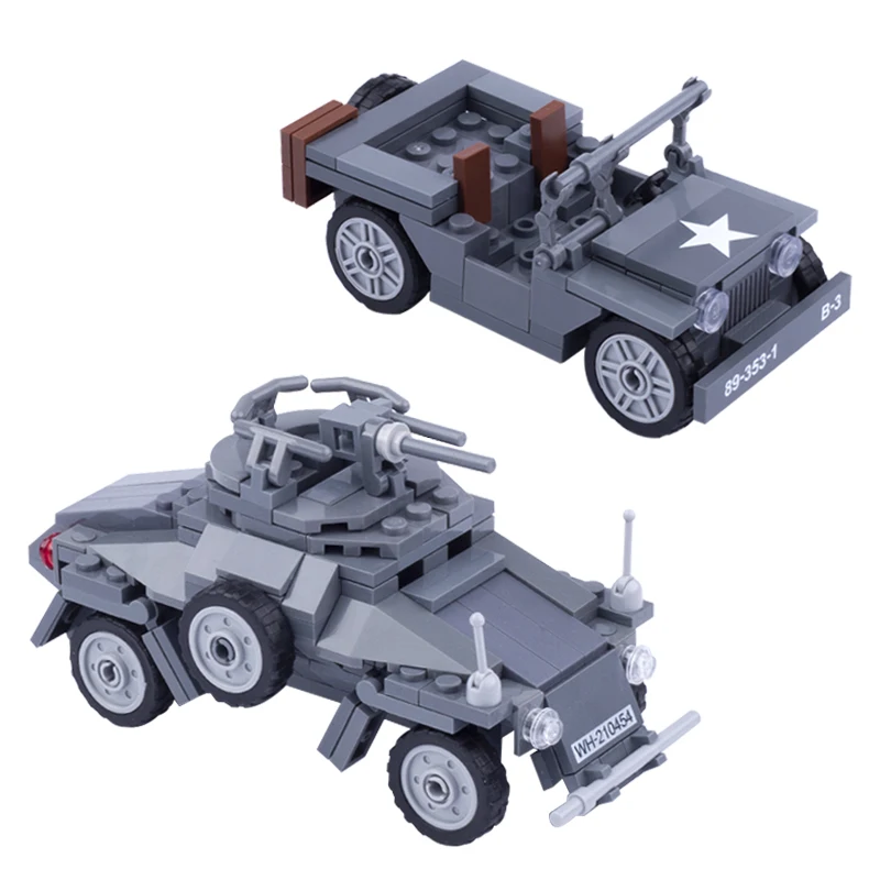 Blocs de construction de véhicules de chars militaires MOC WW2, voiture blindée allemande, modèles de briques, soldats de l'armée américaine, figurines, armes, jouets pour enfants