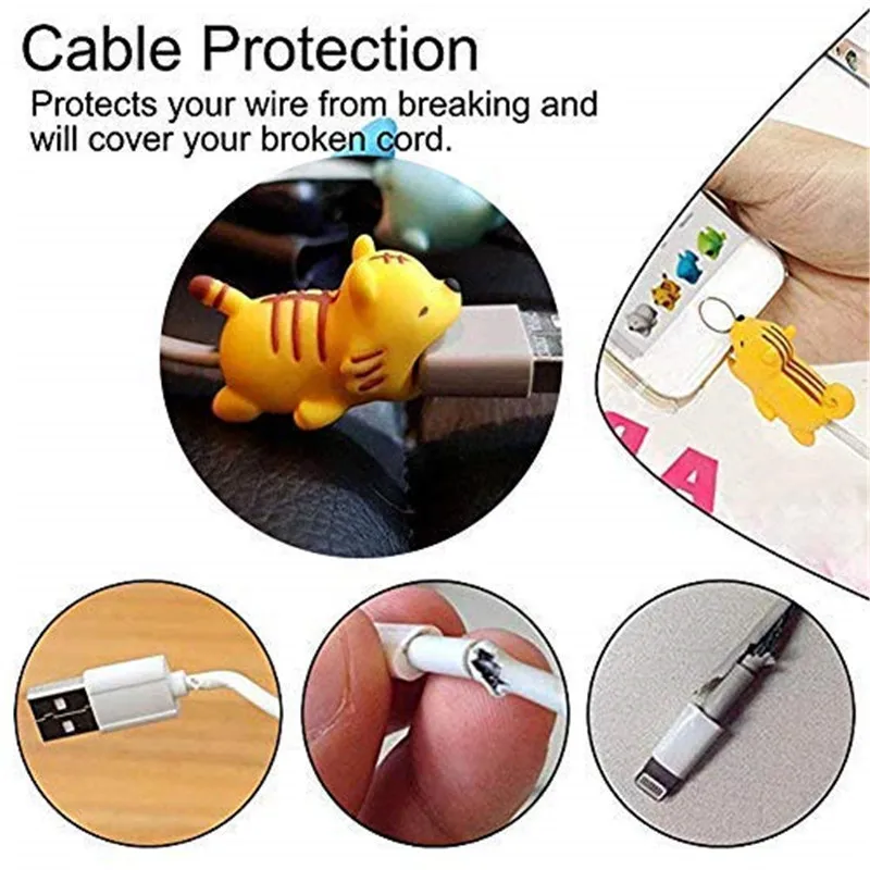 10Pcs Cute Bite Cartoon Animal Cable Protector Cord Wire Protection Mini Charging Cable Winder Organizer Management