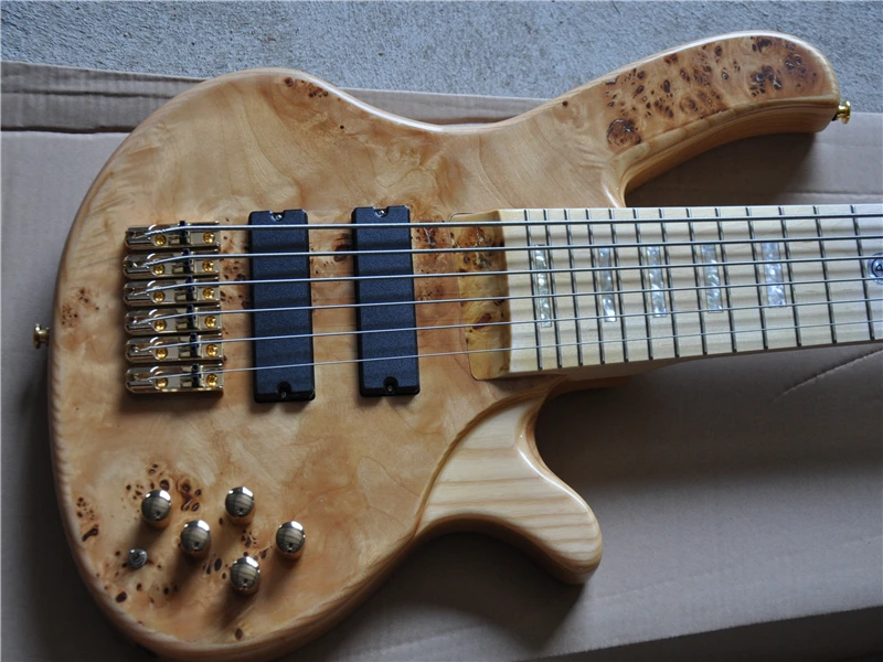 6 strings Maple Fingerboard Natural wood Electric Bass Guitar with Golden hardware,Tree pattern,Offer customized