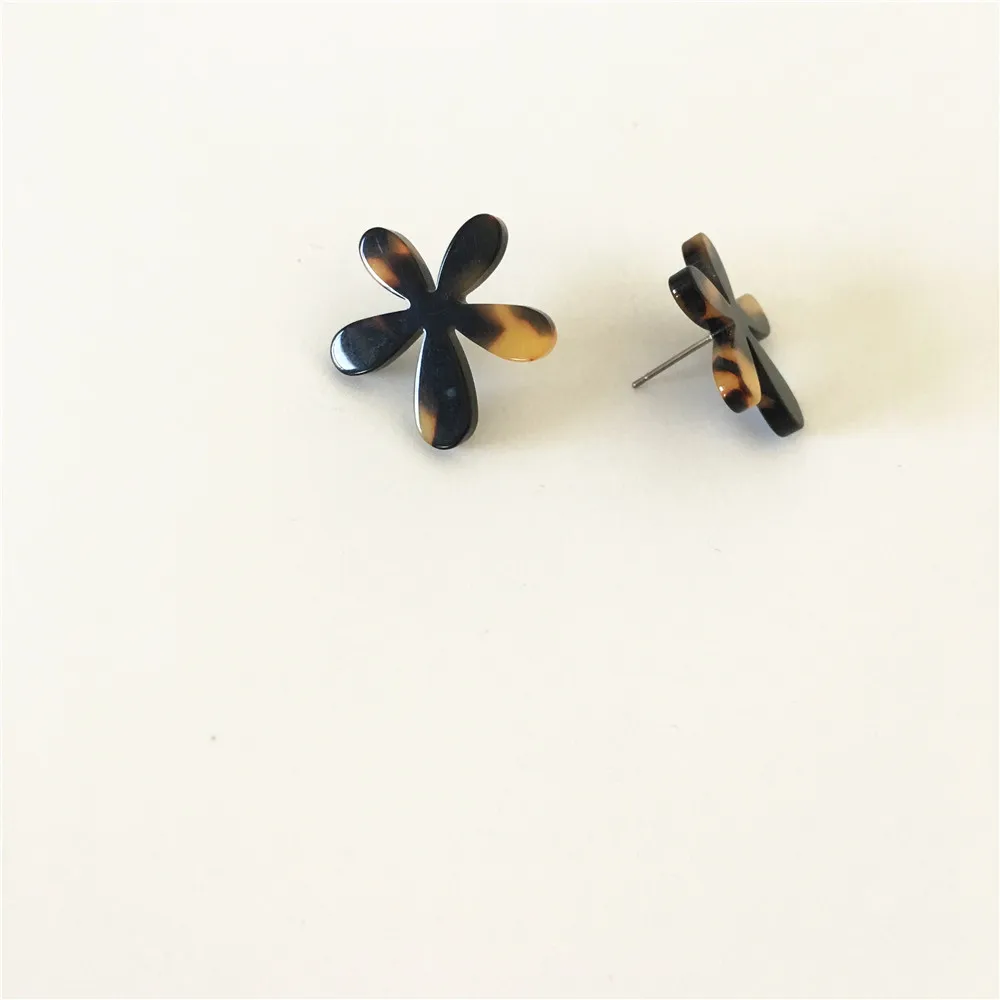 Bohemia Black Brown Spot Acrylic Flower Shape Stud Earrings For Women Girl Casual Jewelry