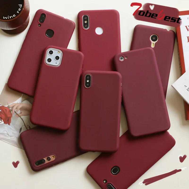 Wine Red Matte Phone Case For Samsung Galaxy A11 A21 A21S A31 A51 A71 A81 A91 A10 A20 A30 A40 A50 A60 A70 M31 M51 Silicone Cover