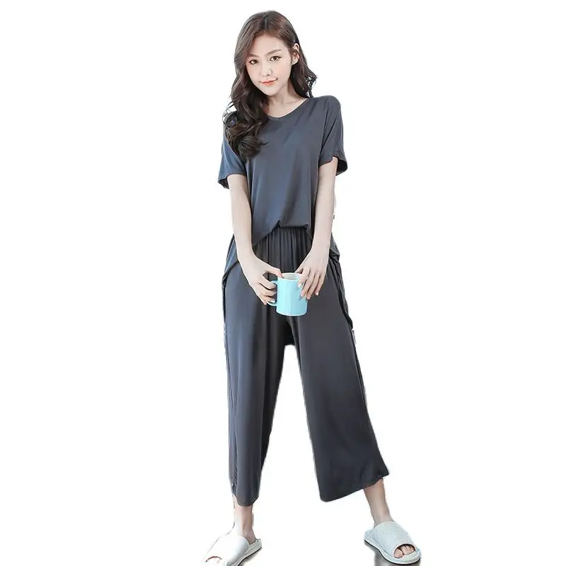 

Yomrzl S047 Pajamas women summer short-sleeved cropped trousers modal ladies homewear girl two-piece set