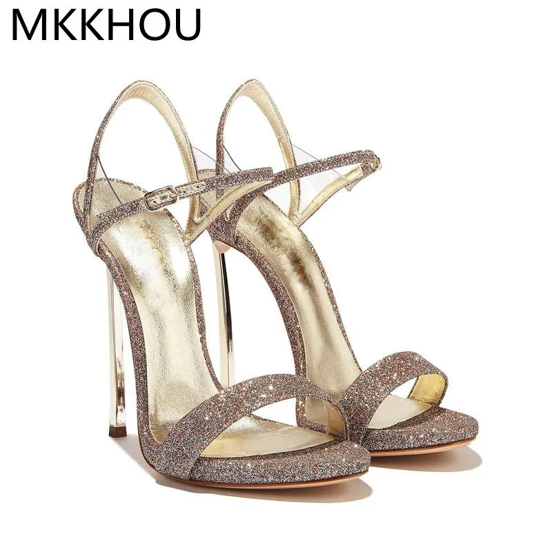 MKKHOU Fashion Sandals Women\'s New Classic Thin Belt High Heel 12cm Gold Heel High Heels Summer Open Shoes Large Size