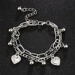 2026 Chain Link Heart Bracelets & Bangles Simple Bracelet Silver Color Jewelry For Women Drop Shipping