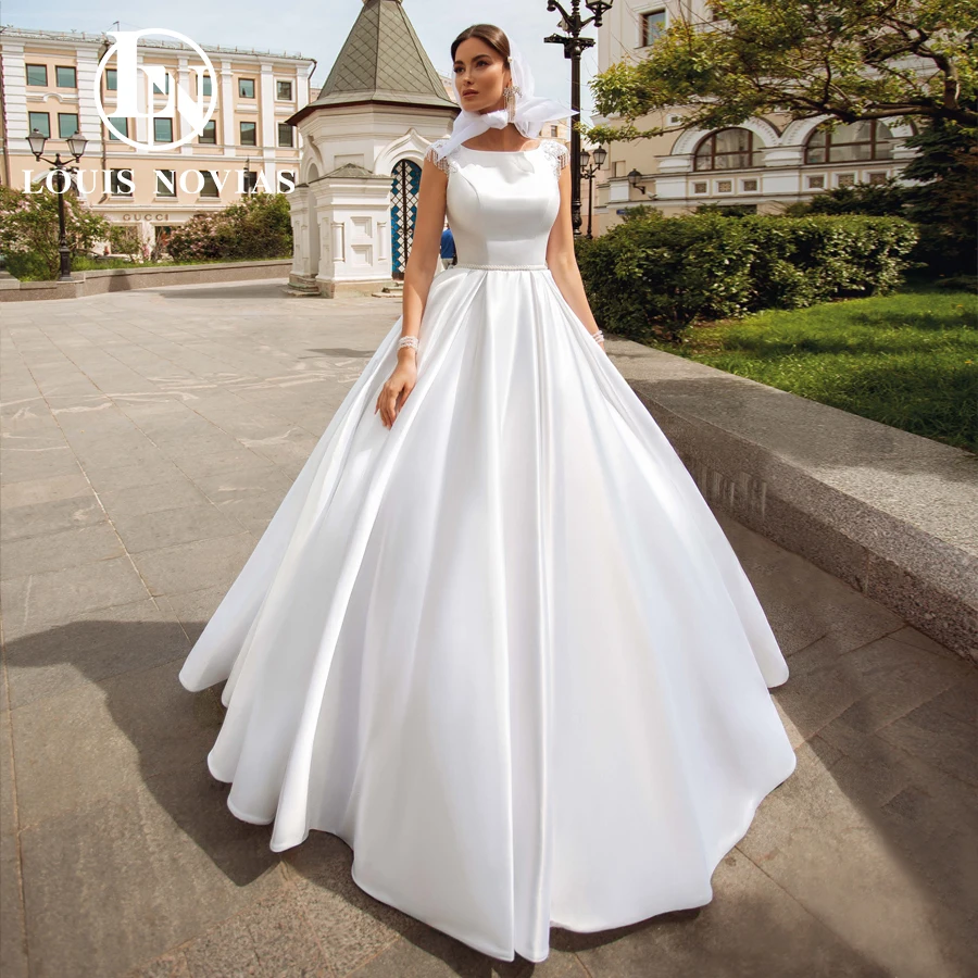 LOUIS NOVIAS Satin Wedding Dresses For Women 2024 Simple Bridal Gown Square Collar Appliques Tassel Classy A-Line Bride Dresses