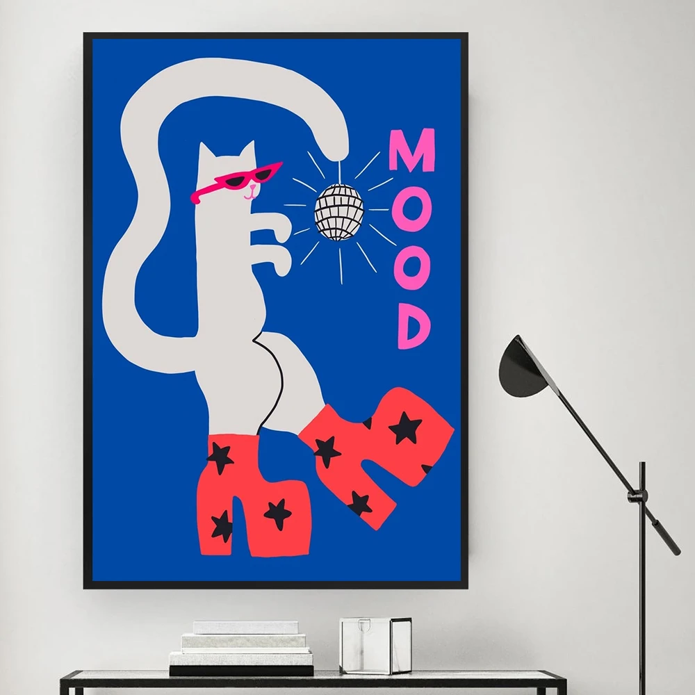 Cartoon Cat with High Heels Poster and Print Fashion Pet Mood Wall Art Pictures for Living Room Children Posters For Nursery
