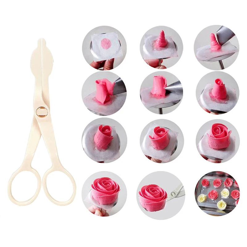 5Pcs/Set Flower Scissor +Cake Tray Nail Decor Lifter Fondant Cream Transfer Baking Pastry Cake Decoration Tools Kitchen Supplies