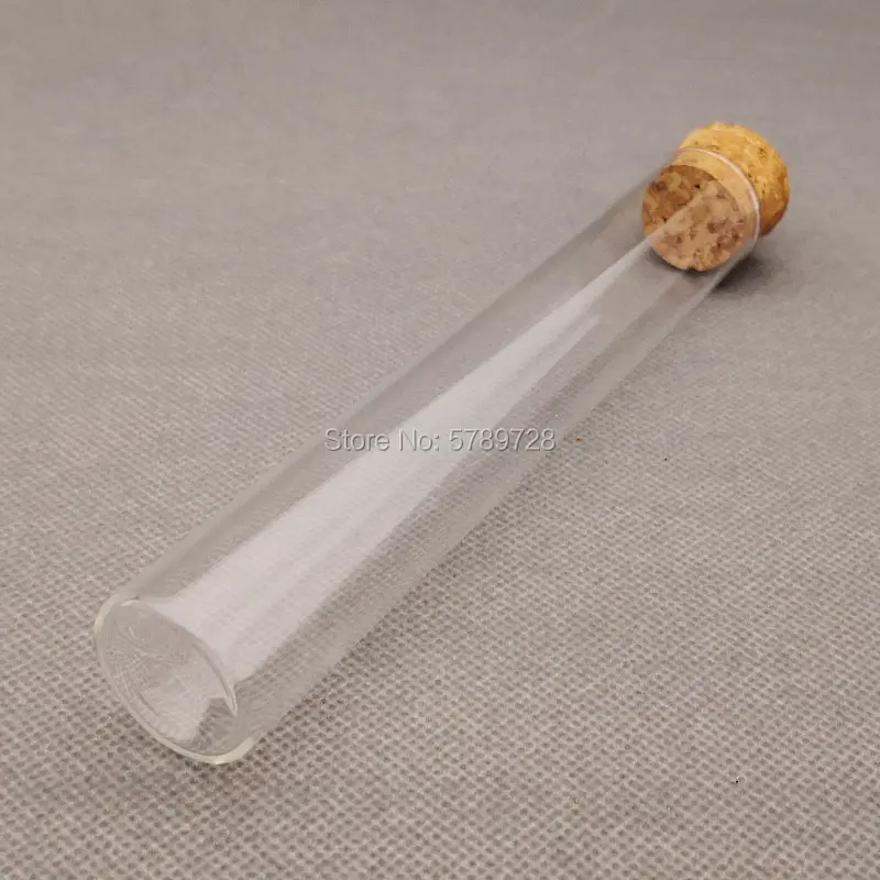 5pcs/lot 25x150mm clear Glass Flat bottom test tube with cork stopper,Lab Thickened glass reaction vessel