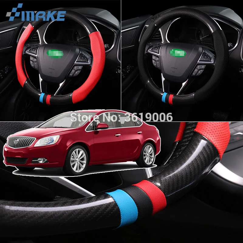 smRKE For Buick Verano Steering Wheel Cover Anti-Slip Carbon Fiber Top PVC Leather Sport Style