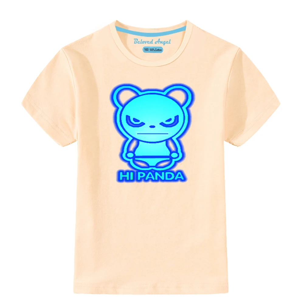 2020 sommer Kinder Luminous T Shirt Kinder t-shirt Panda Print T-shirt Für Mädchen Cartoon Tops Tees Baby Kleidung 3-15T