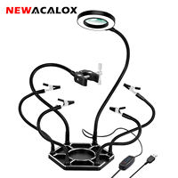 NEWACALOX Soldering Helping Hands 3X LED Illuminated Magnifier Third Pana Hand Soldering Station Vise Welding Repair Tool
