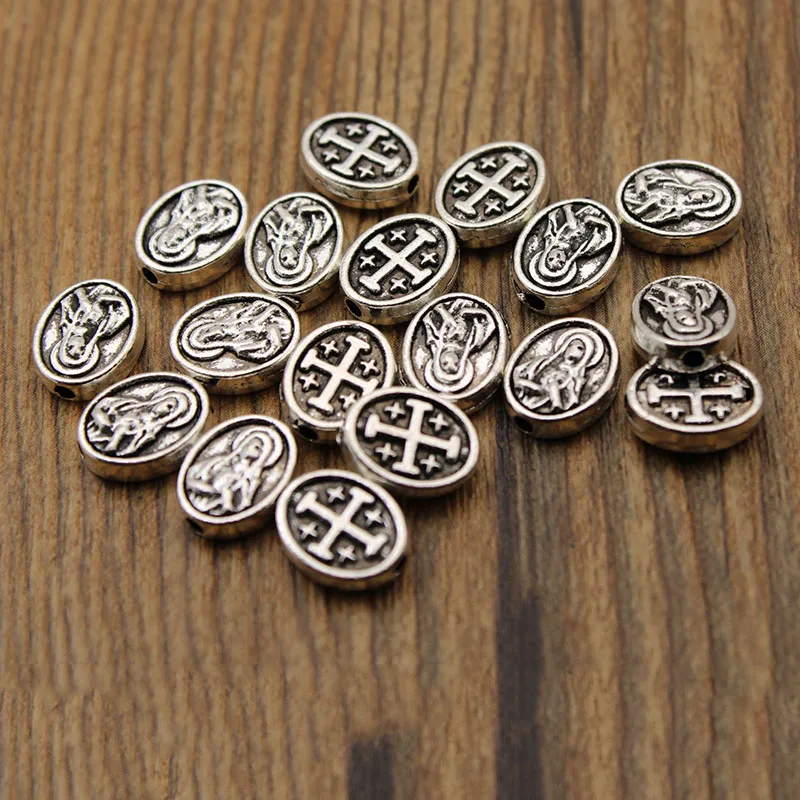 30pcs Small Hole 2mm Tibetan Silver Blessed Virgin Mary Spacer Beads Metal Loose Beads for DIY Bracelet Jewelry Craft Making