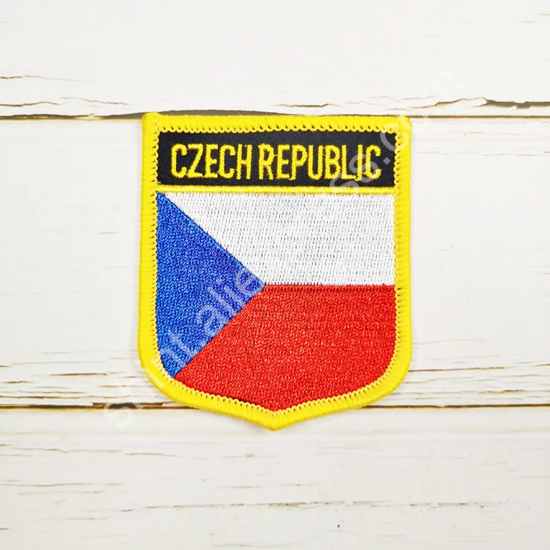Czech Republic National Flag Embroidery Patches Badge Shield And Square Shape Pin One Set On The Cloth Armband Backpack  Gifts