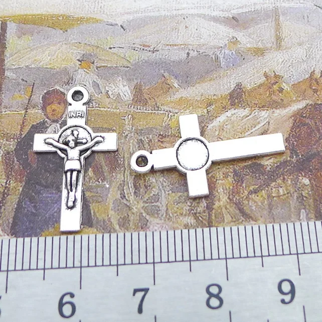 40pcs/Lot 13x23mm Antique Silver Color Christian Cross Charms Pendant For Jewelry Making DIY Jewelry Findings