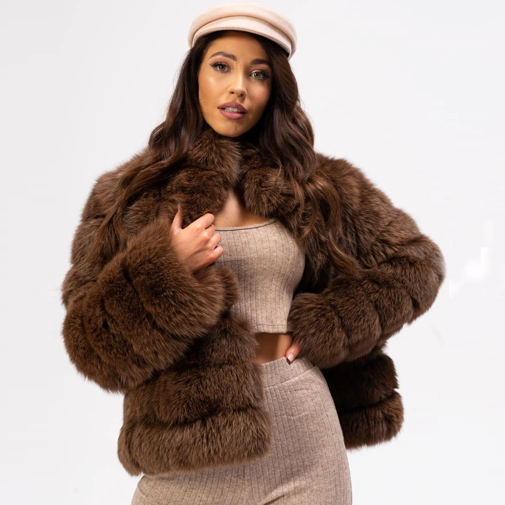 

Fashion Women Real Fox Fur Jacket Stand Collar Winter New Trendy Woman Genuine Full Pelt Fox Fur Coats Thick Warm Fur Overcoats