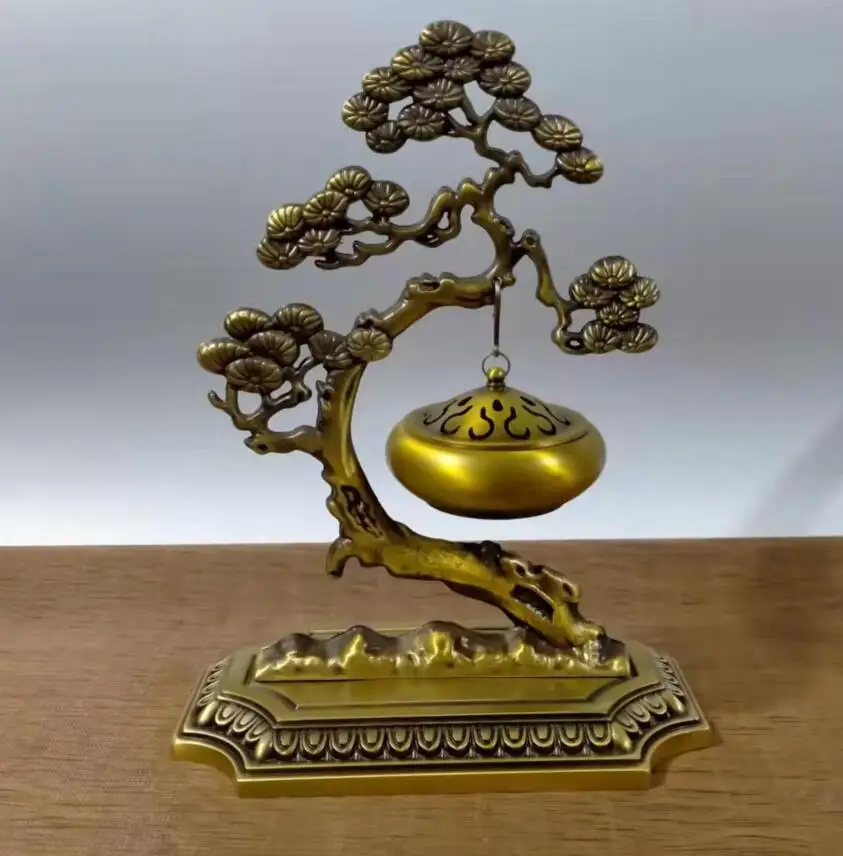 

Seiko brass Pine tree branches hang incense burner crafts statue