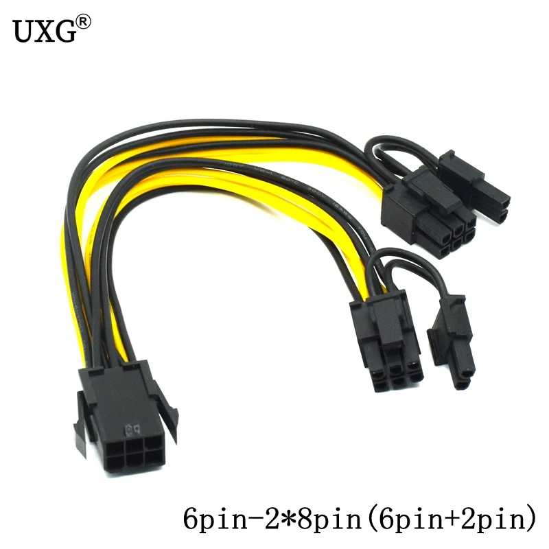 

6pin to 2*8pin(6+2)pin for miner Molex 6 pin PCI E to 2*PCIe 8 (6+2) pin Graphics Video Card PCI-e VGA Splitter Hub Power Cable