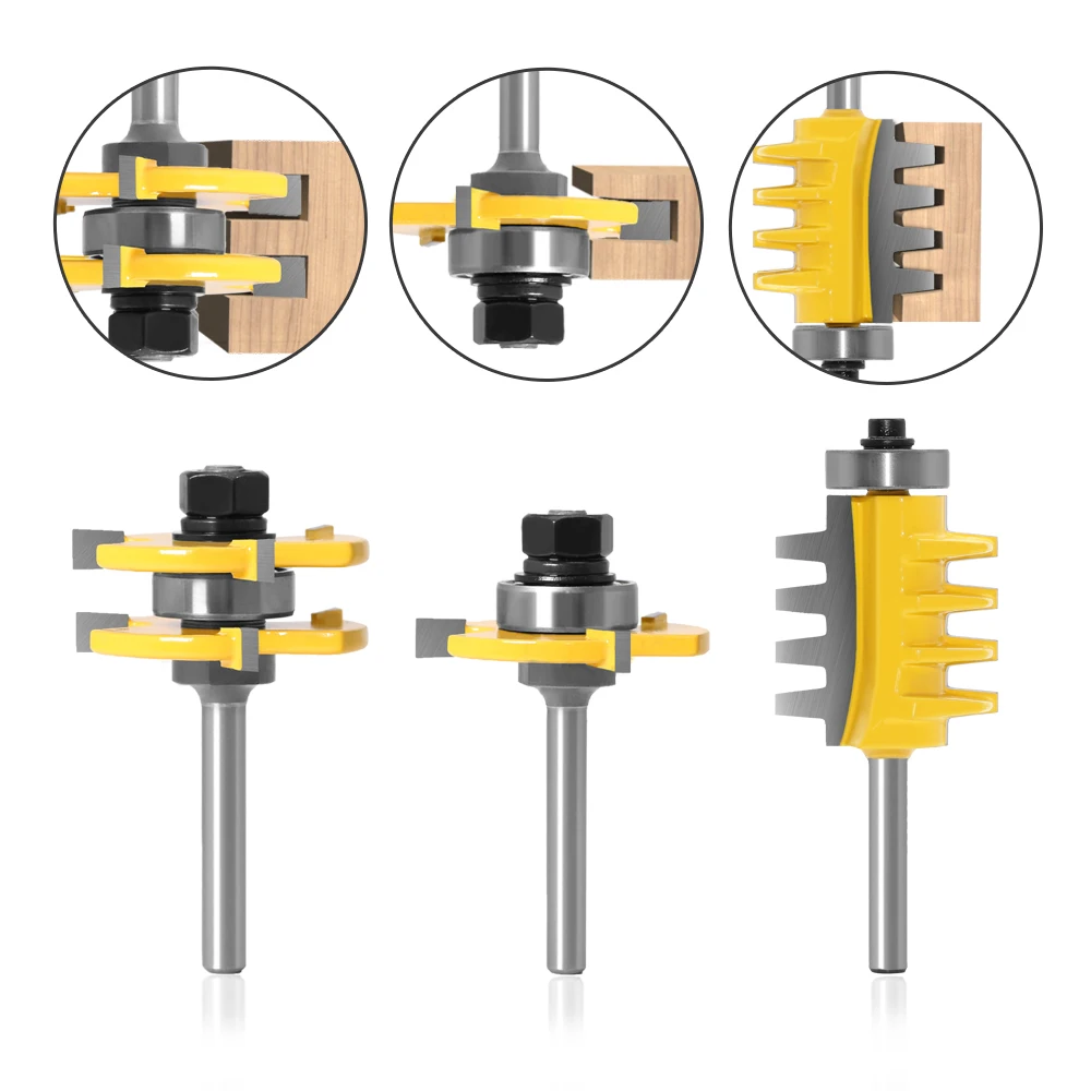 3pcs 6mm 1/4inch Shank Joint Assemble Router Bits Tongue & Groove T-Slot Milling Cutter for Wood Woodwork Cutting Tools