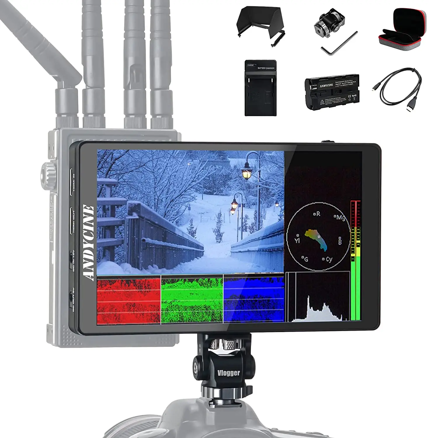 

ANDYCINE C7 LITE 7 Inch Touch Screen DSLR Camera Field Monitor with 3D Lut Waveform VectorScope Histogram F970 External Power