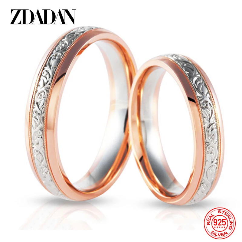 ZDADAN 925 Sterling Silver Rose Gold Couple Ring For Women Engagement Fashion Jewelry Gift