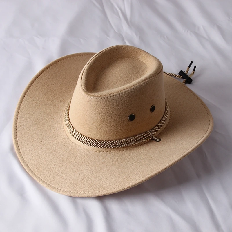 Vintage Western Cowboy Hat Solid Color Basin Hat Wide Brim Jazz Hat Outdoor Sun Protection for Hiking Camping Riding